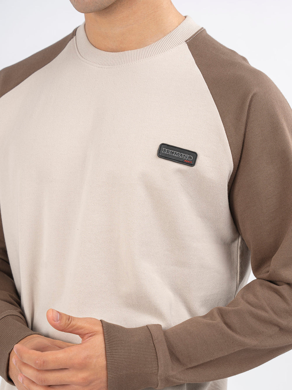 Beige brownraglansleevescrewnecksweatshirtbrumanopakistan1
