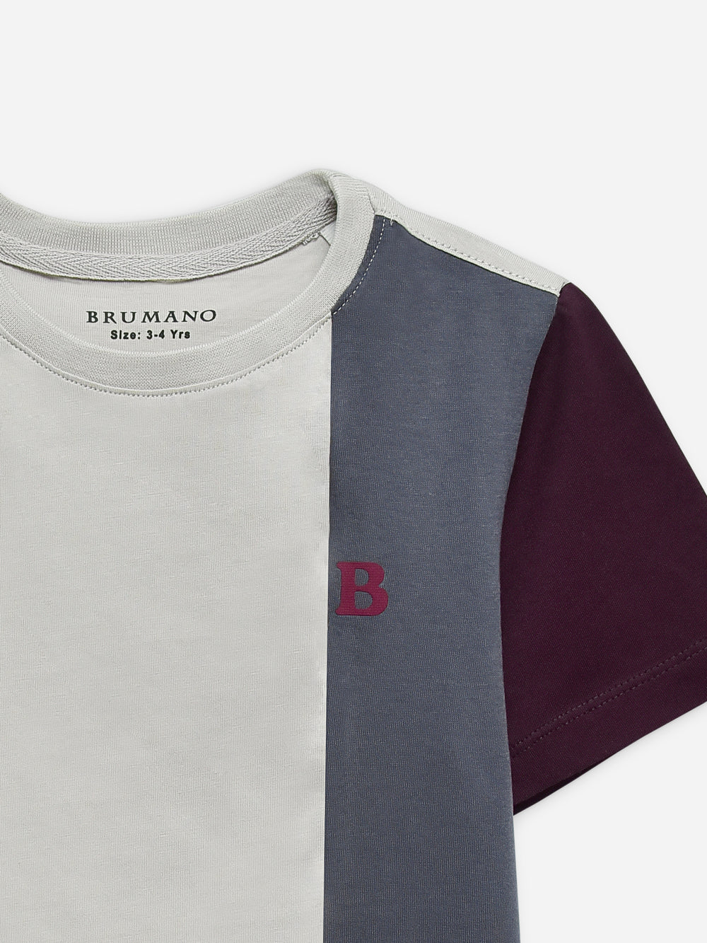 Beige & Burgundy Three Tone Casual T-Shirt