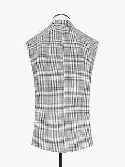 Beige & Grey Checkered Wool Waistcoat