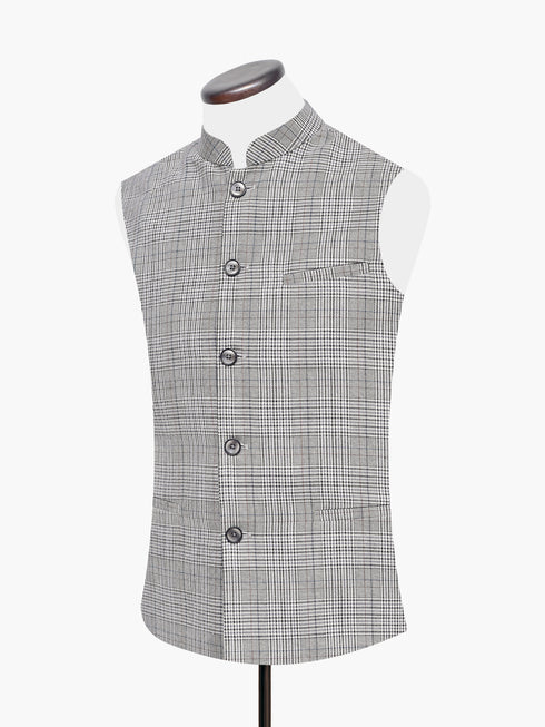 Beige & Grey Checkered Wool Waistcoat