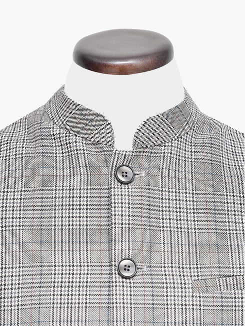 Beige & Grey Checkered Wool Waistcoat