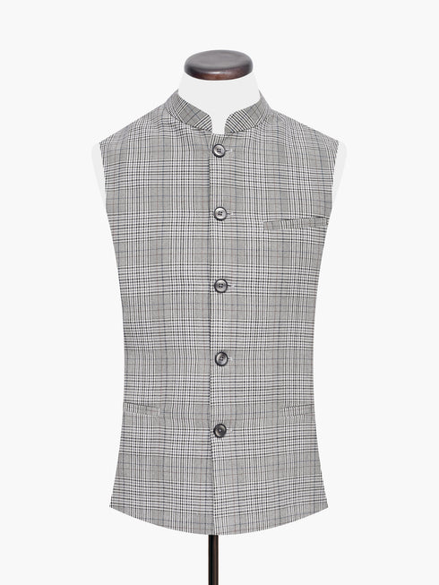 Beige & Grey Checkered Wool Waistcoat