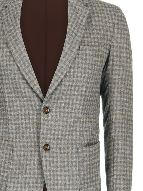 Beige & Grey Gingham Wool & Cashmere Blended Blazer - Sartoria