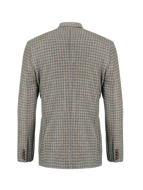 Beige & Grey Gingham Wool & Cashmere Blended Blazer - Sartoria