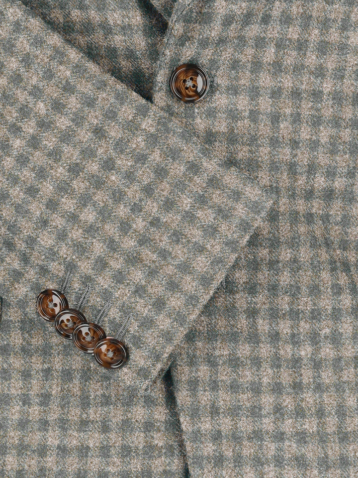 Beige & Grey Gingham Wool & Cashmere Blended Blazer - Sartoria