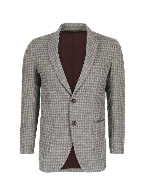 Beige & Grey Gingham Wool & Cashmere Blended Blazer - Sartoria