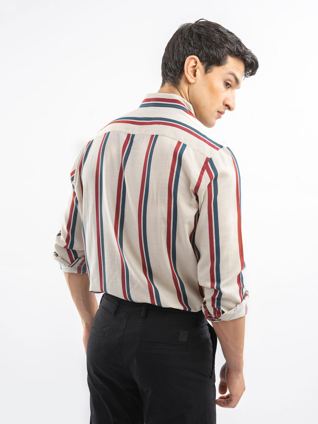 Beige & Red Bold Striped Button Down Shirt