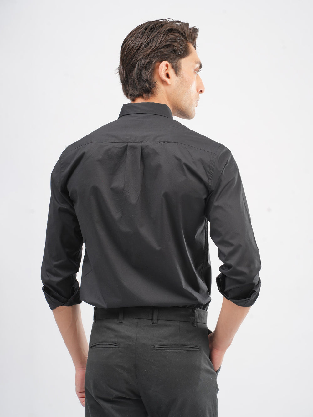 Black Button Down Shirt With Contrasting Collar Detail