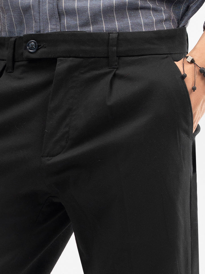 Black Chino With Front Pleats