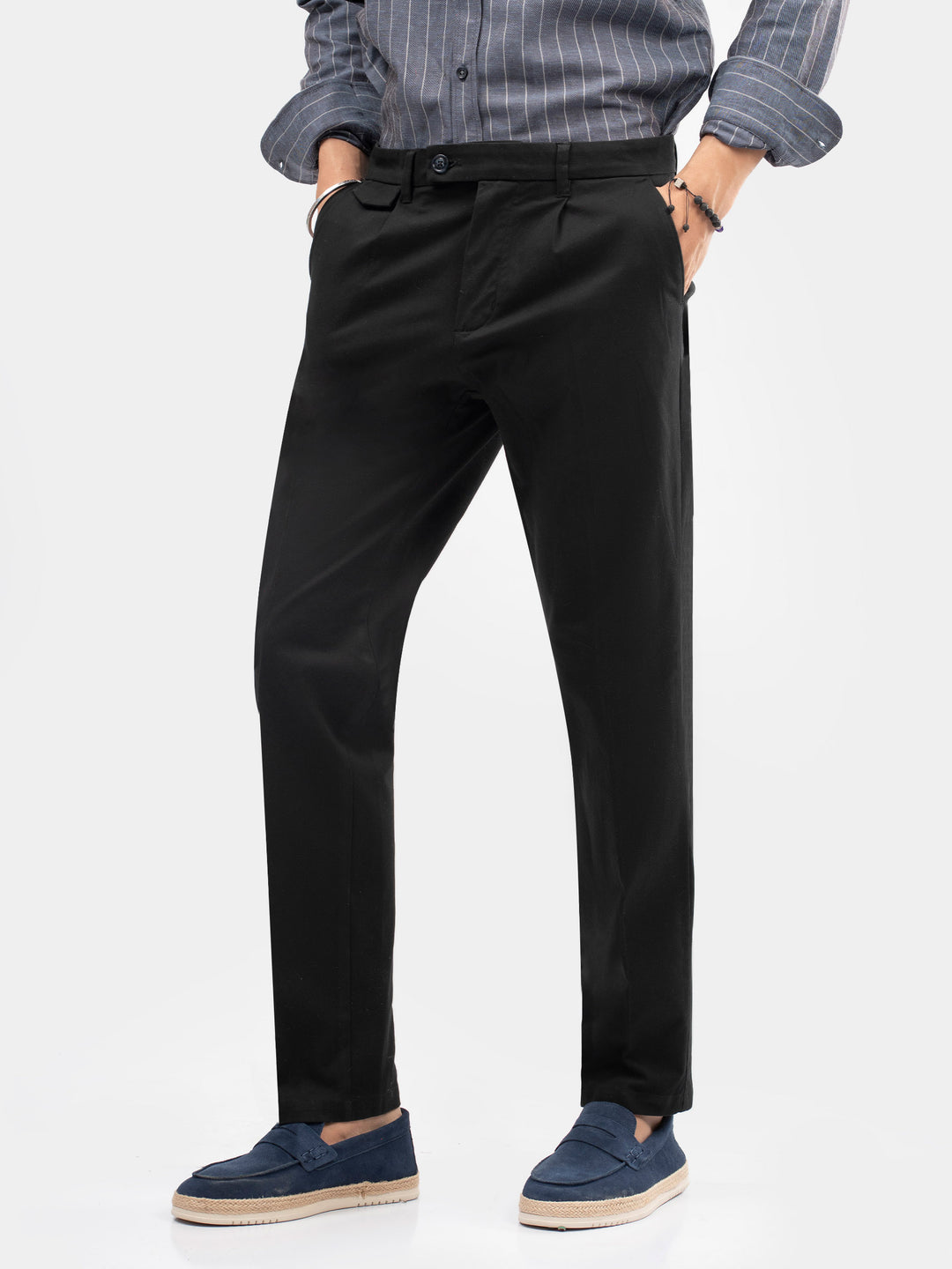 Black Chino With Front Pleats