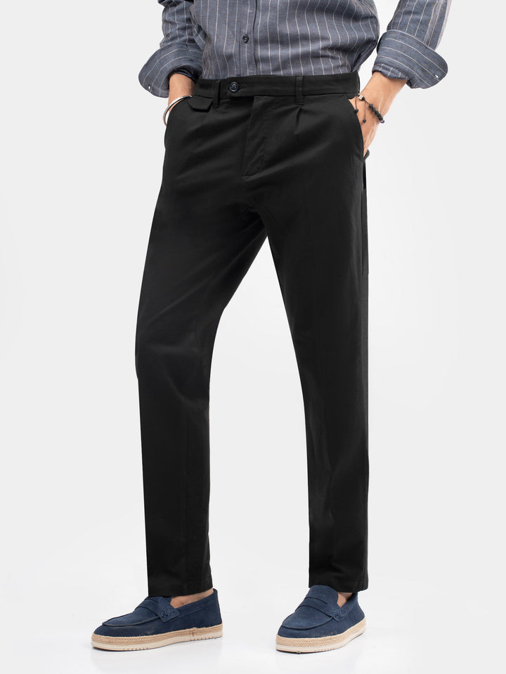 Black Chino With Front Pleats