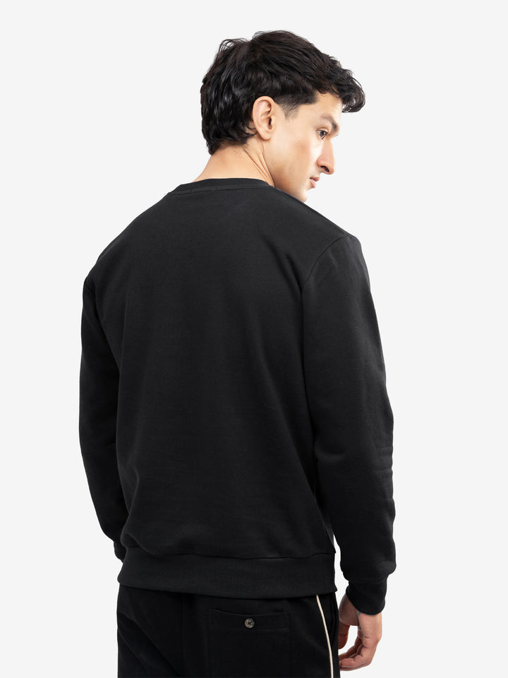 Back view of black heavyweight sweatshir