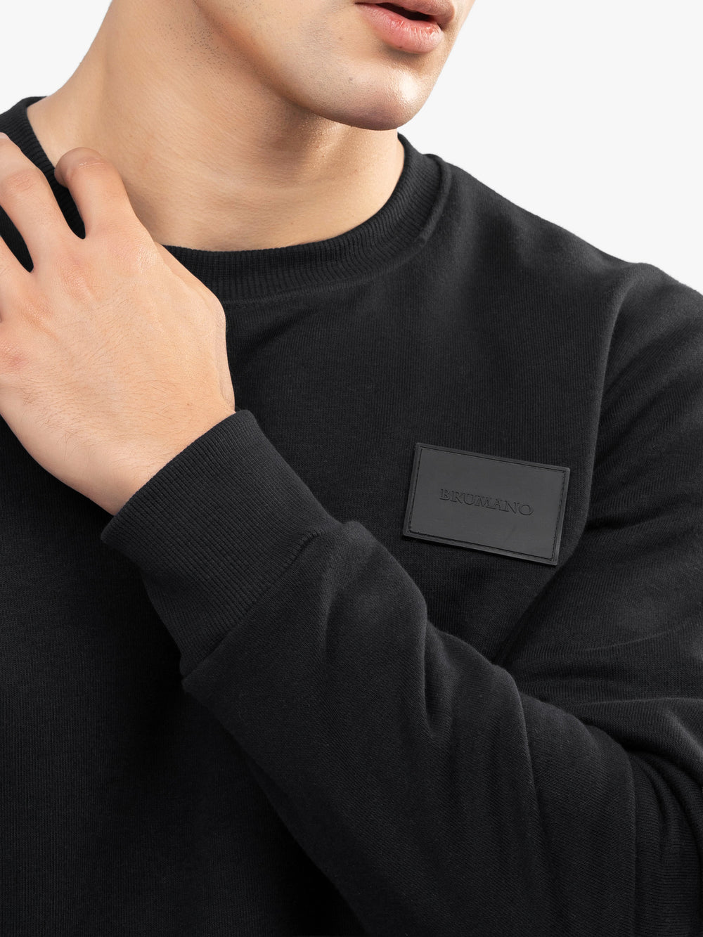 Close up of black cotton blend sweatshirt fabric texture