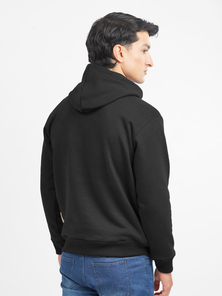 Back view of black heavyweight pullover for men