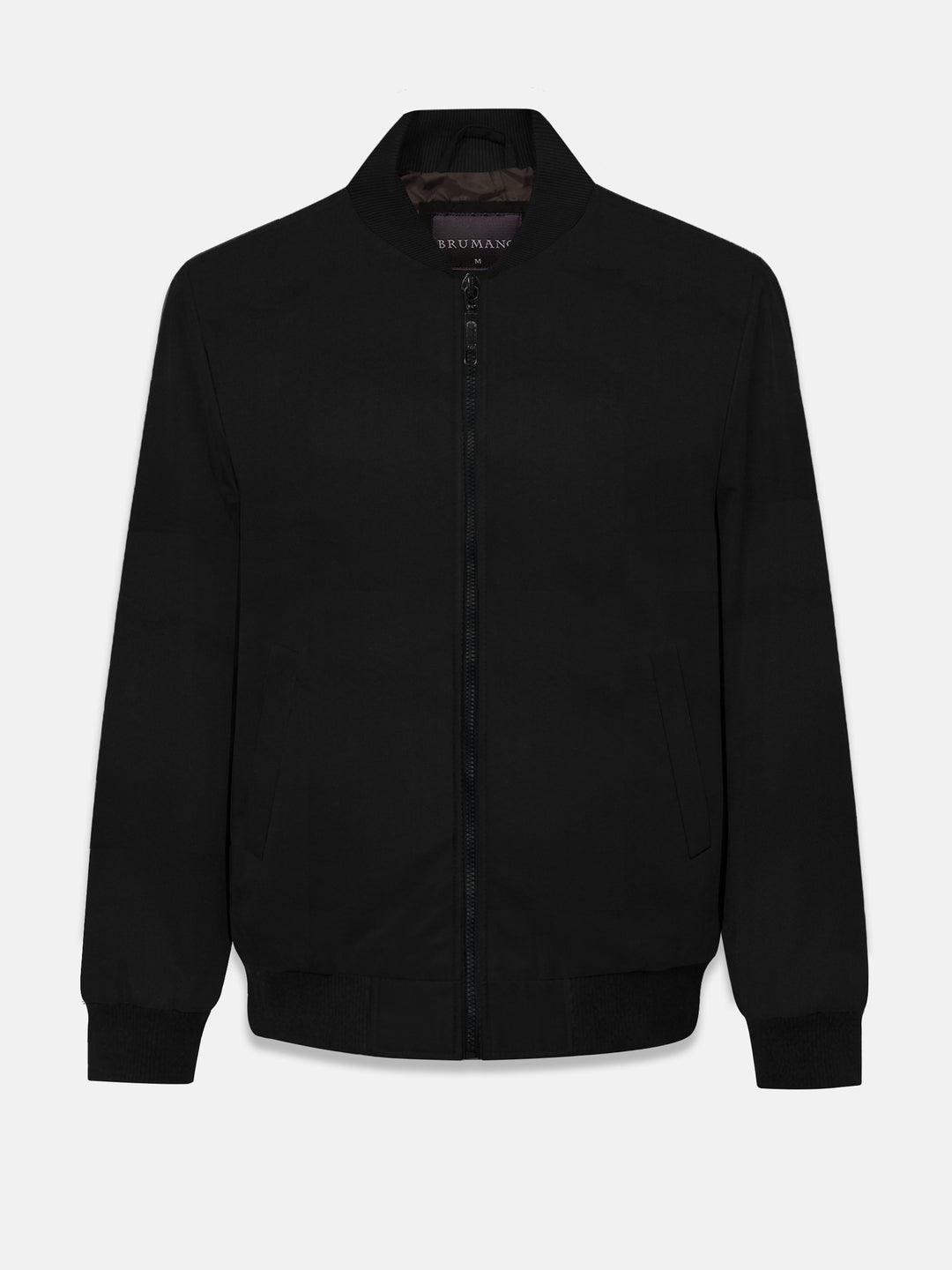 Men's black bomber jacket front view