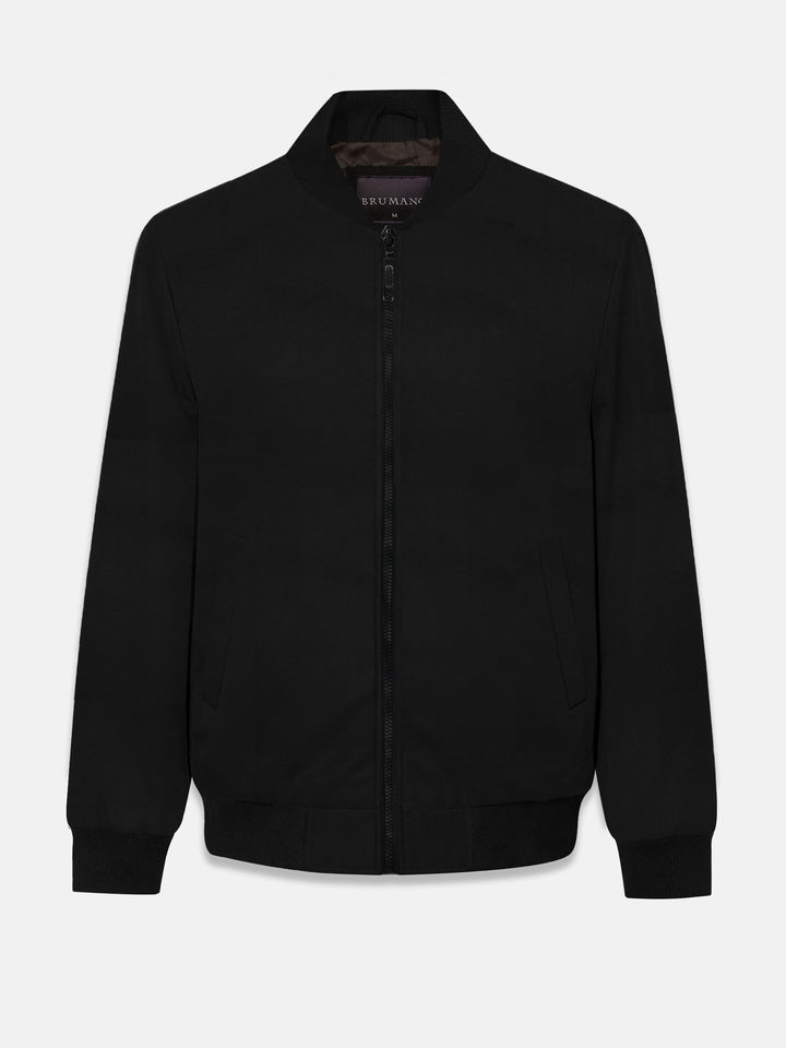 Men's black bomber jacket front view
