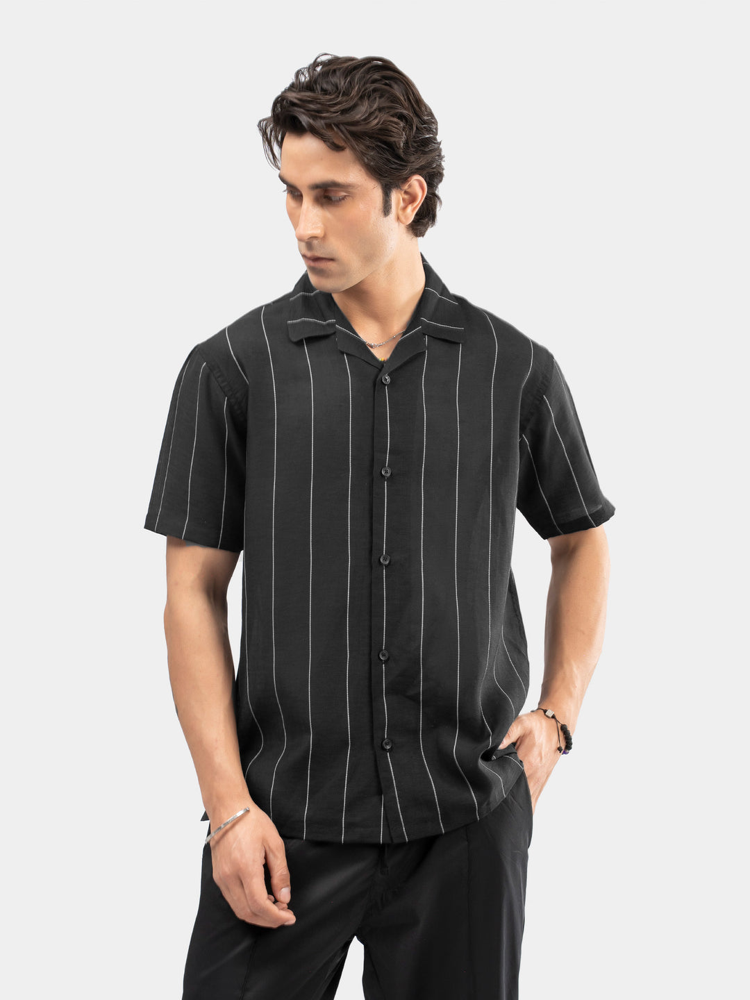 Black light weight striped cuban collar shirt brumano pakistan