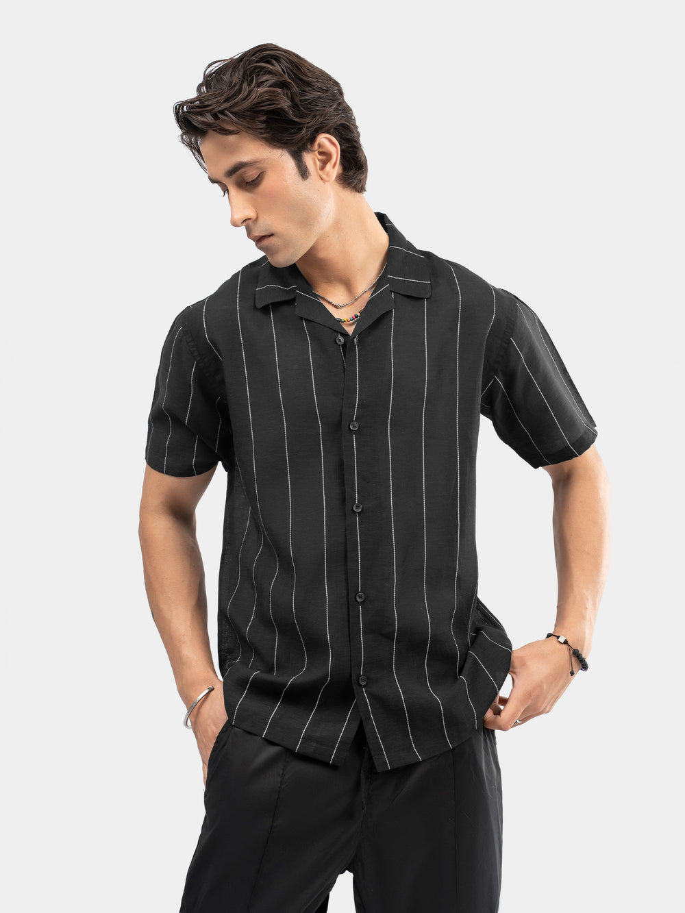 Black light weight striped cuban collar shirt brumano pakistan1