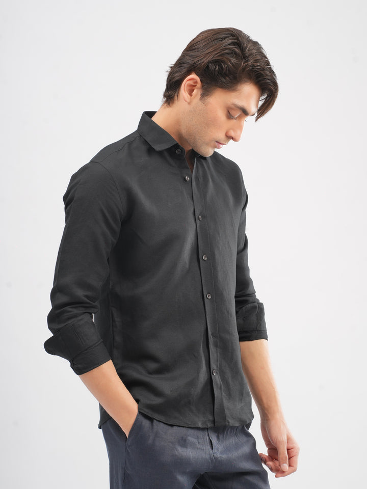 Men's black formal shirt front view