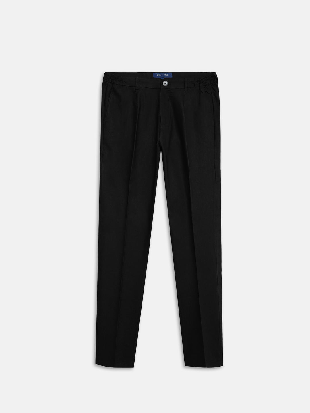 Men's black linen blend pleated chinos front view