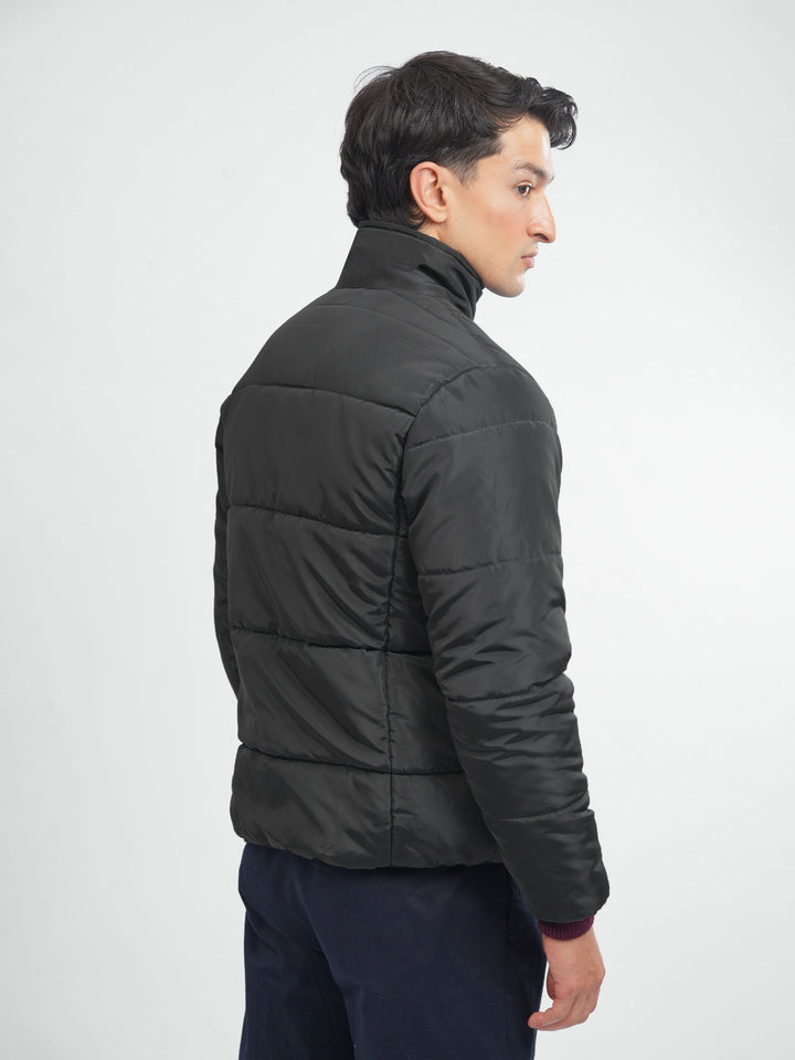 Brumano black winter jacket zipper detail