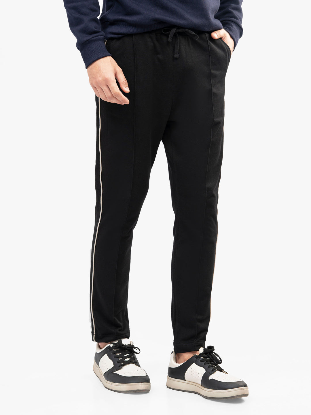 Men's black knitted pajama front view