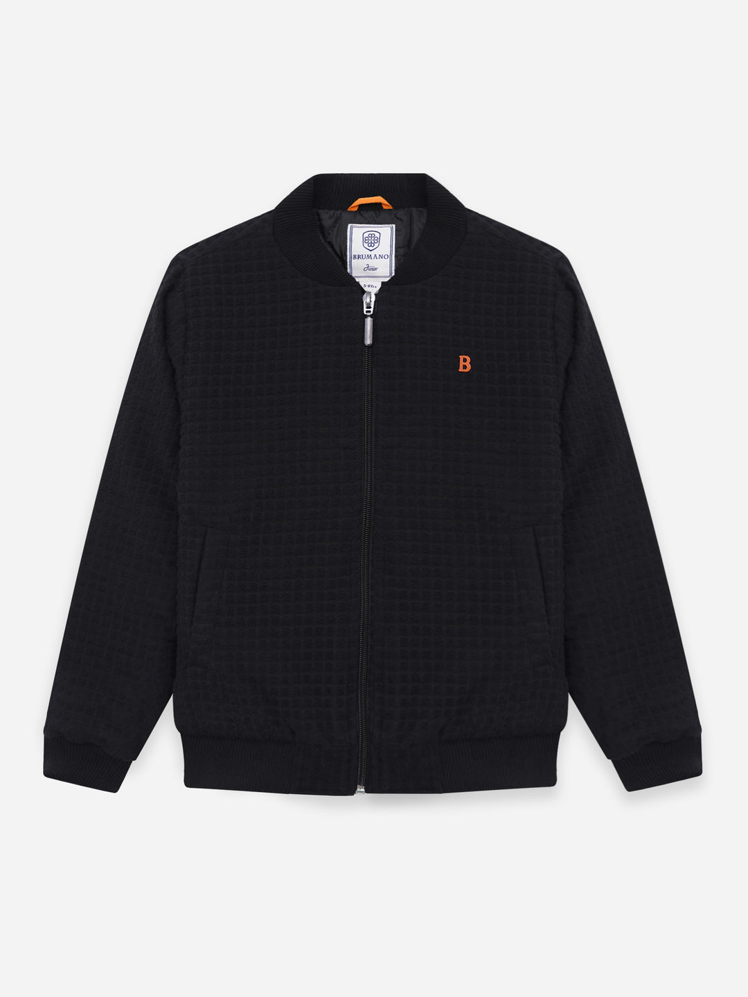 Junior black bomber jacket front view