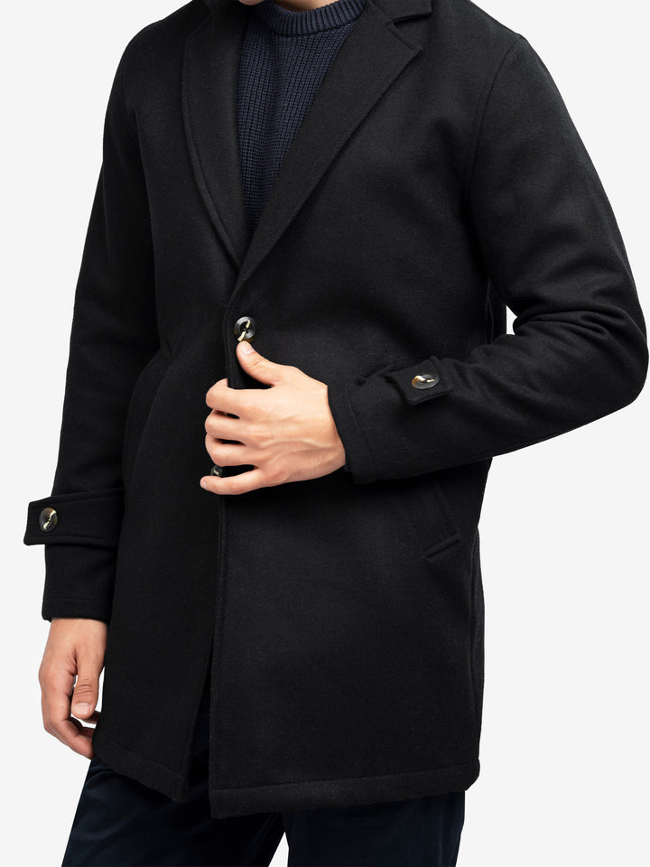 Black Wool Blended Over Coat