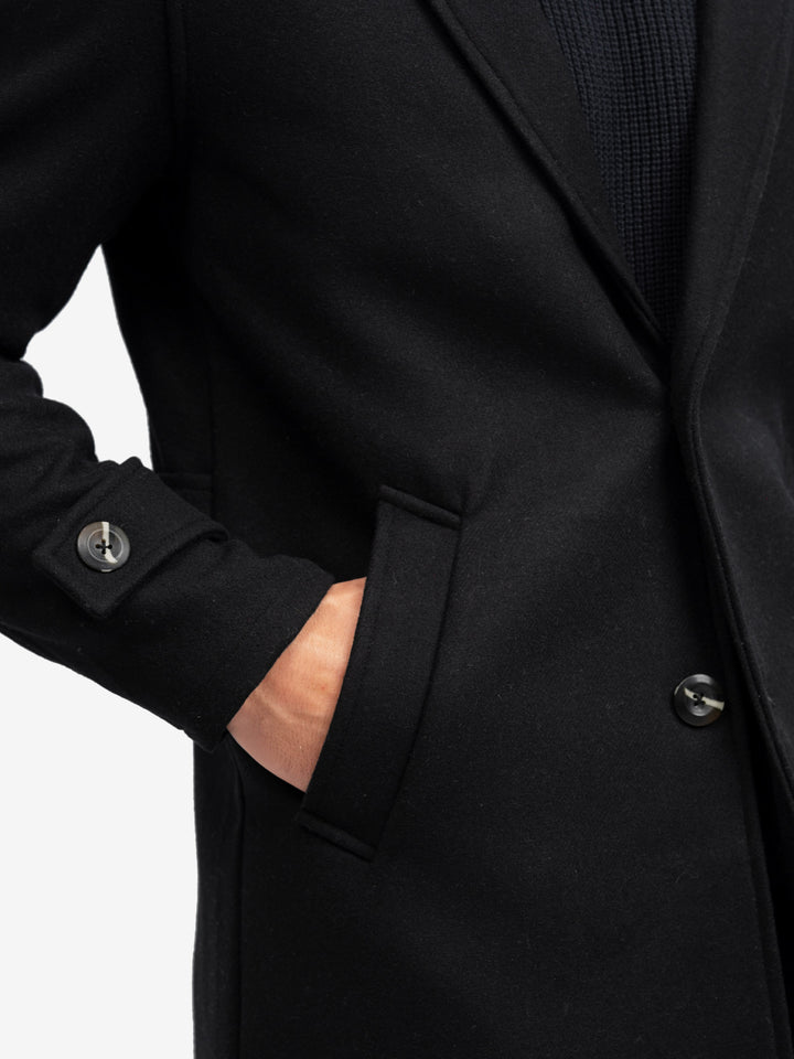 Close up of black wool fabric texture