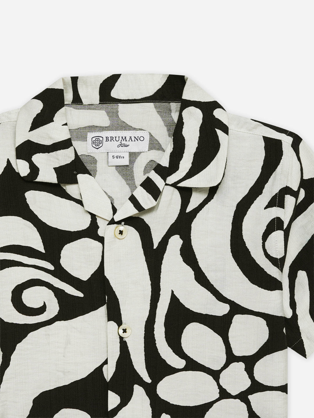 Black & Beige Abstract Printed Cuban Collar Shirt - Junior