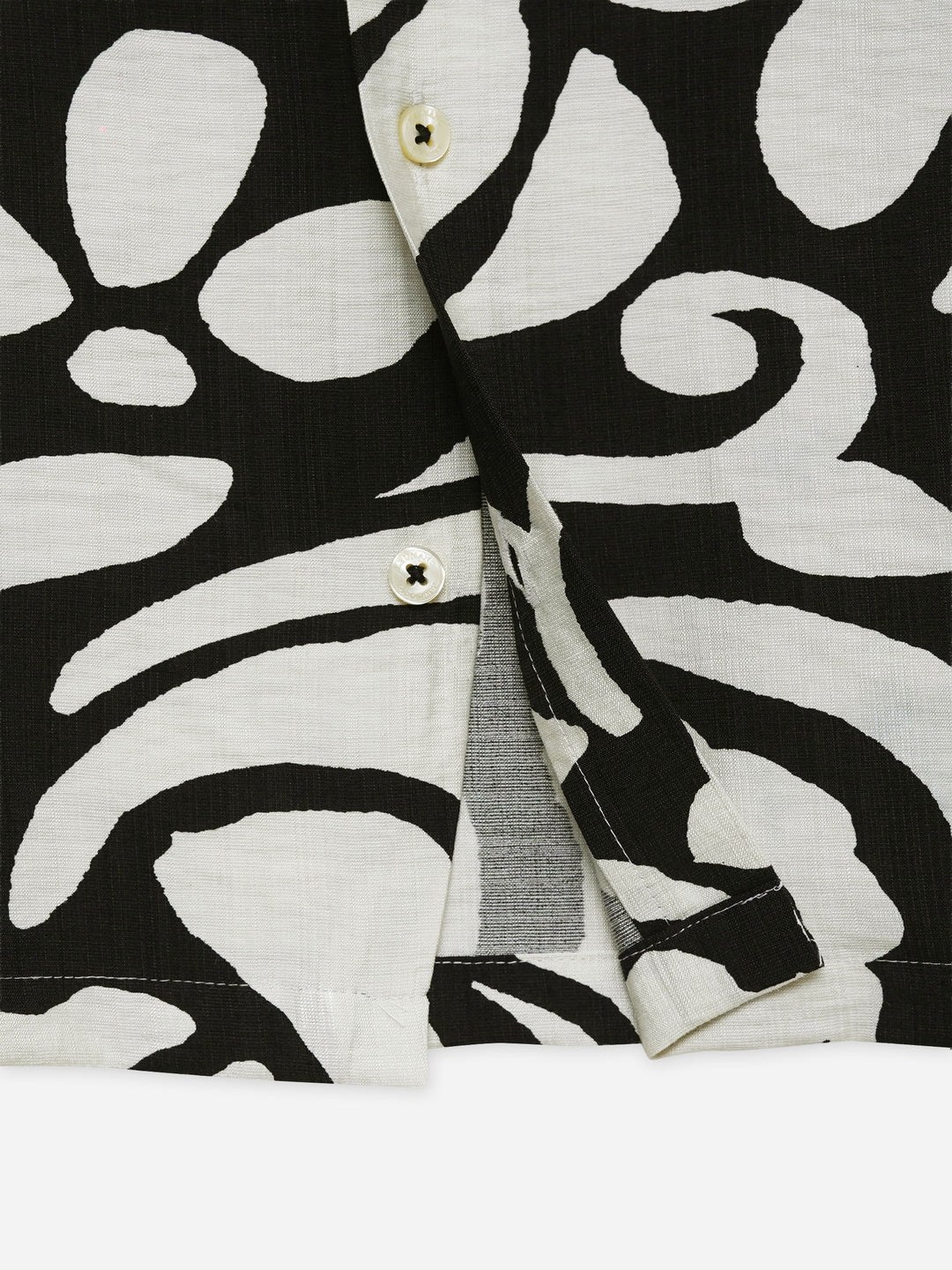 Black & Beige Abstract Printed Cuban Collar Shirt - Junior
