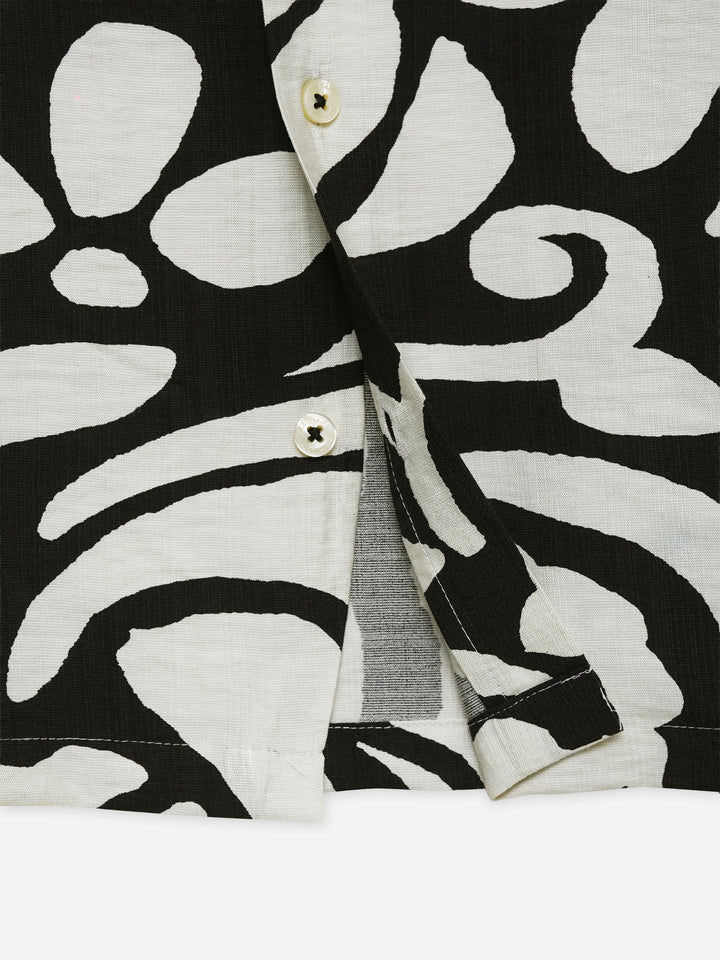 Black & Beige Abstract Printed Cuban Collar Shirt - Junior