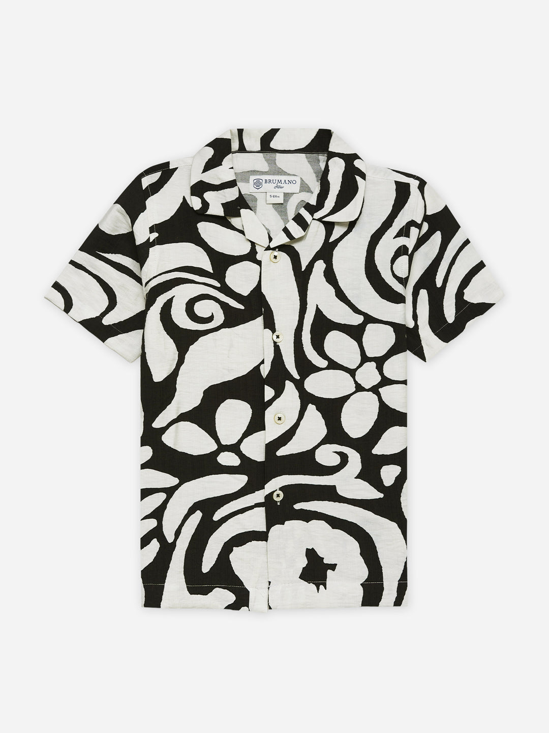 Black & Beige Abstract Printed Cuban Collar Shirt - Junior