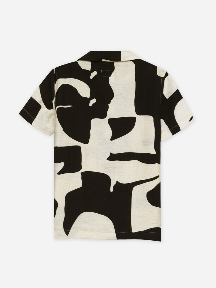 Black & Beige Bold Printed Cuban Collar Shirt - Junior