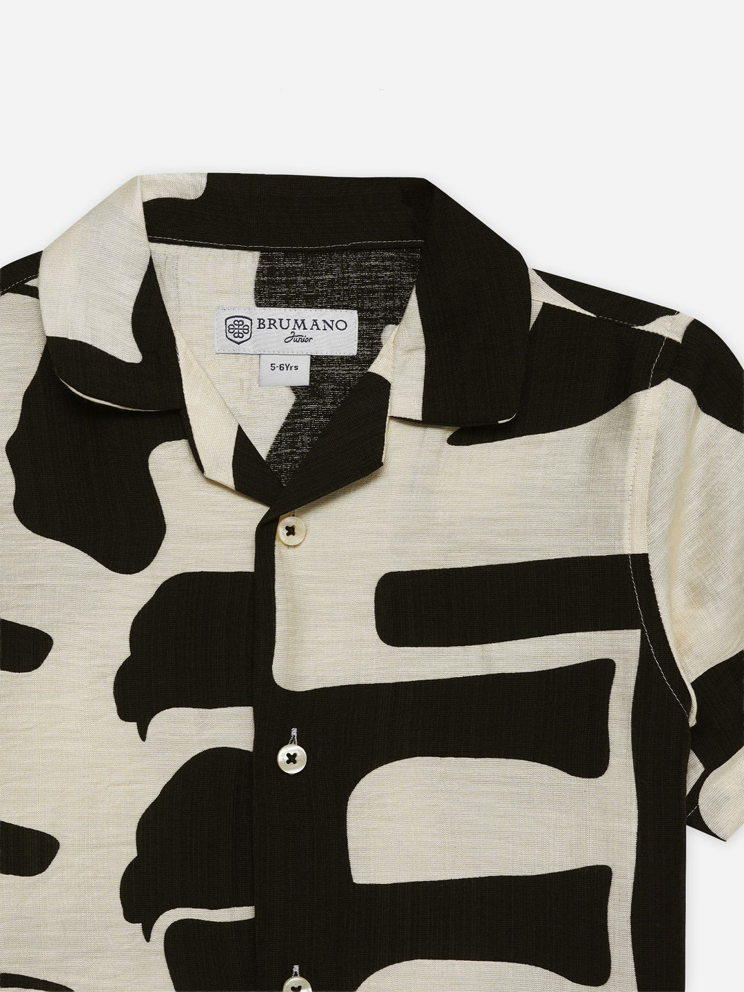 Black & Beige Bold Printed Cuban Collar Shirt - Junior
