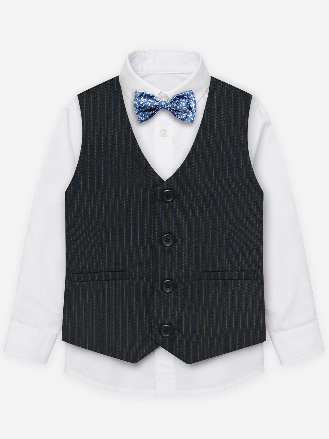 Black & Blue Structured Formal Vest With Bow - Junior