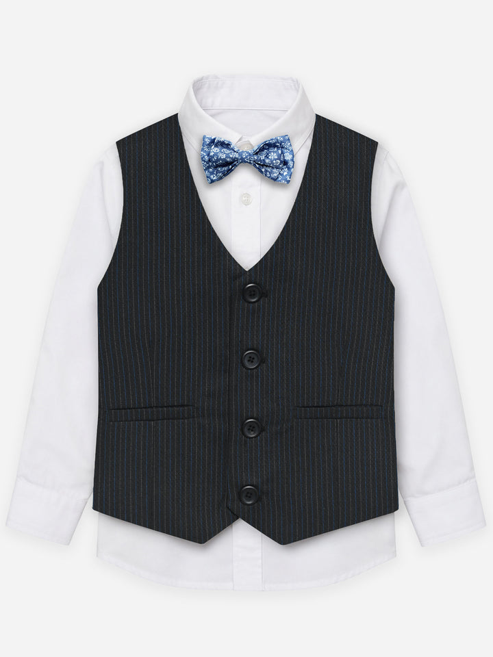 Black & Blue Structured Formal Vest With Bow - Junior