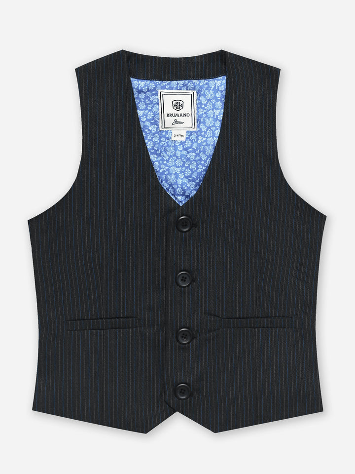 Black & Blue Structured Formal Vest With Bow - Junior
