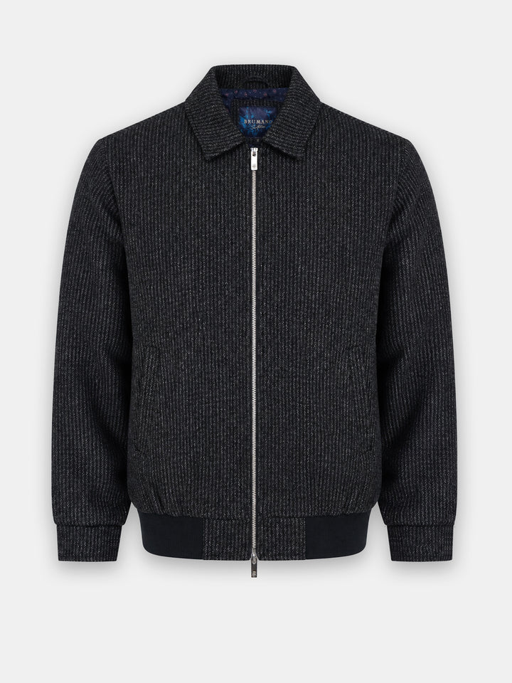 Black & Brown Structured Striped Wool & Cashmere Blended Jacket - Sartoria