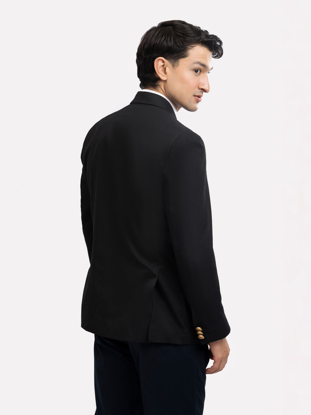 Men's formal evening jacket in black back view