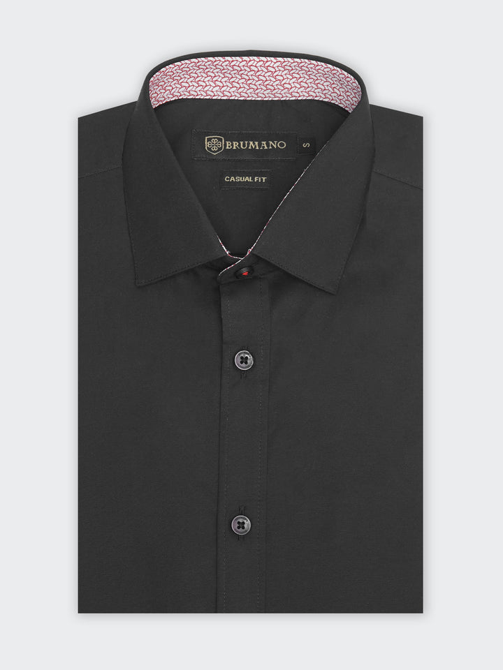 Black Formal Shirt With Inner Collar Detailing
