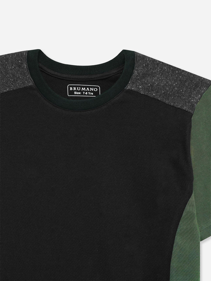 Black & Green T-shirt With Contrasting Rib - Junior