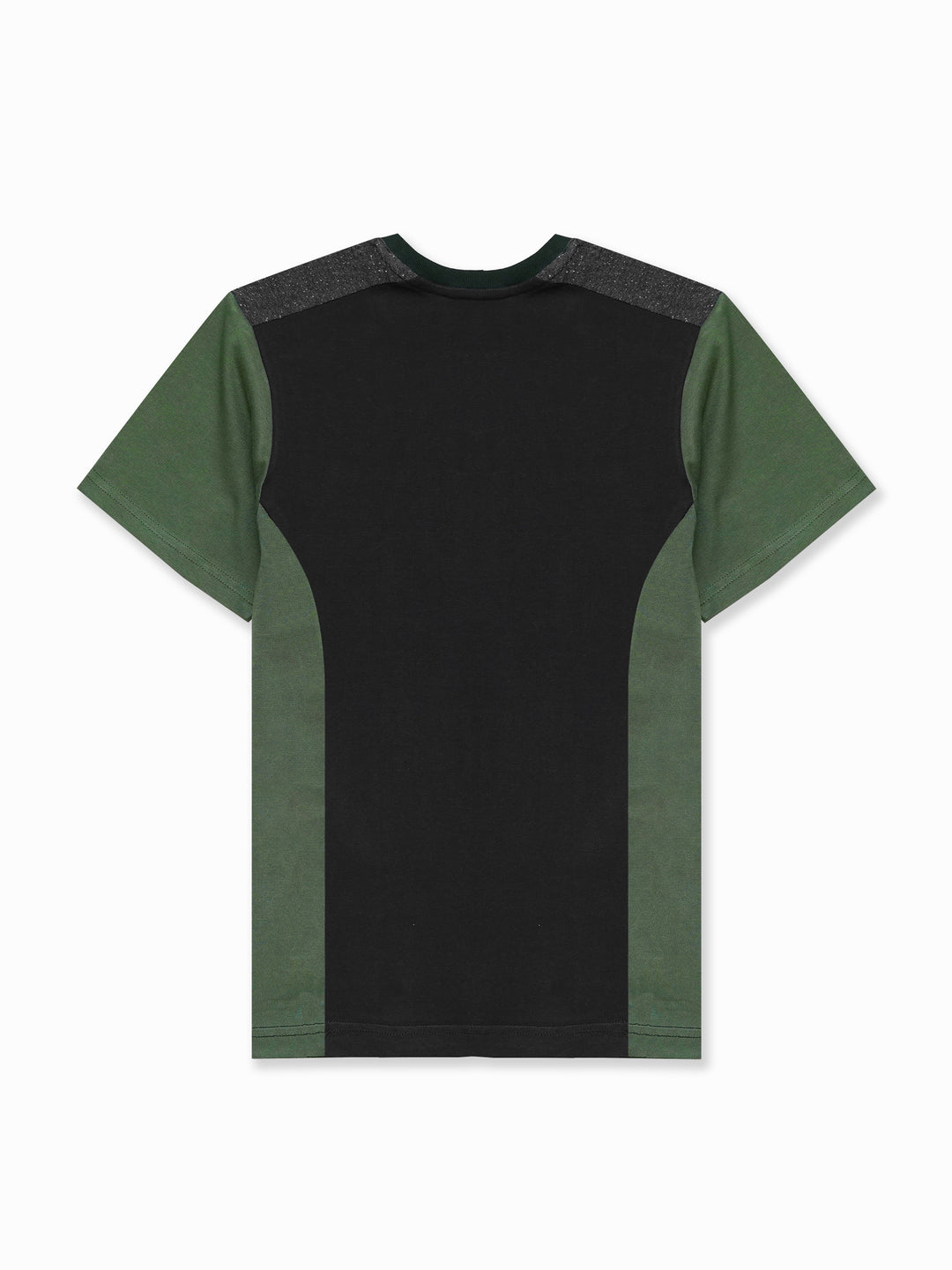 Black & Green T-shirt With Contrasting Rib - Junior