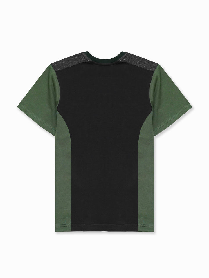 Black & Green T-shirt With Contrasting Rib - Junior