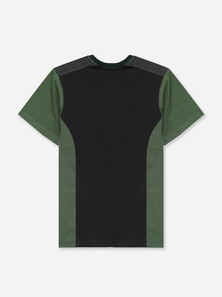 Black & Green T-shirt With Contrasting Rib - Junior