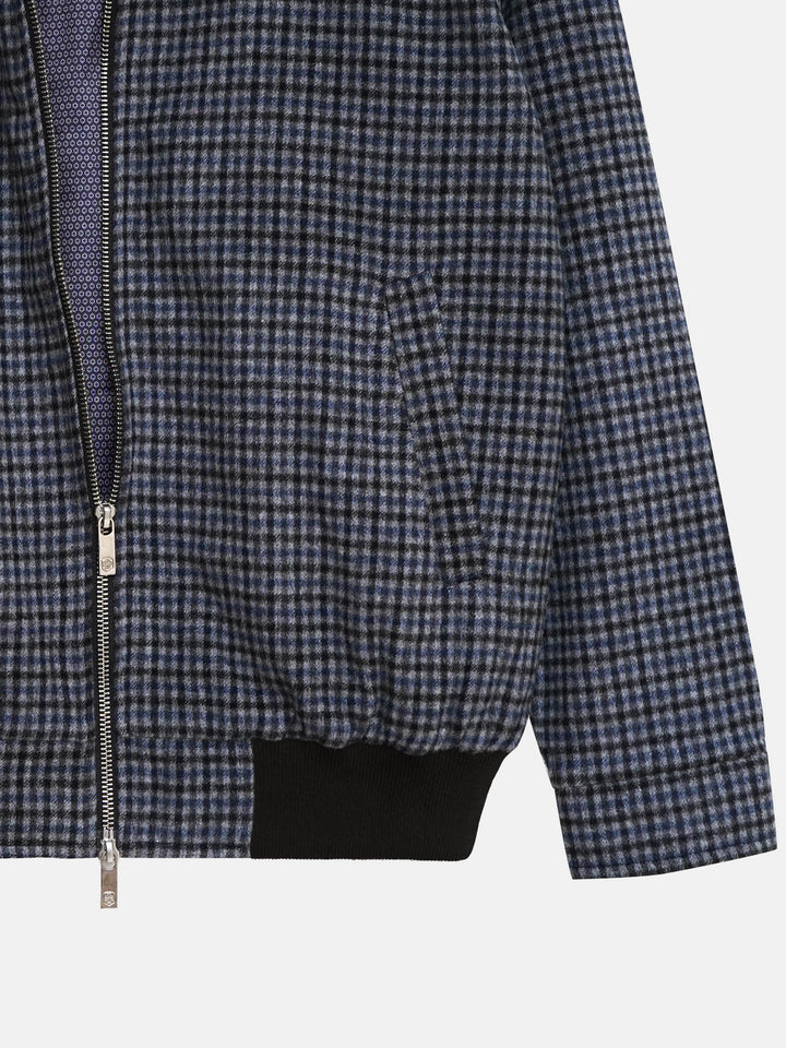 Black & Grey Gingham Checkered Wool & Cashmere Blended Jacket - Sartoria
