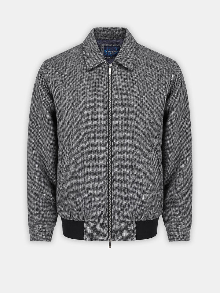 Black & Grey Patterned Wool & Cashmere Blended Jacket - Sartoria