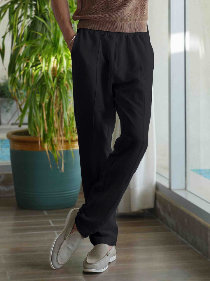Men's black linen blend casual pajama front view