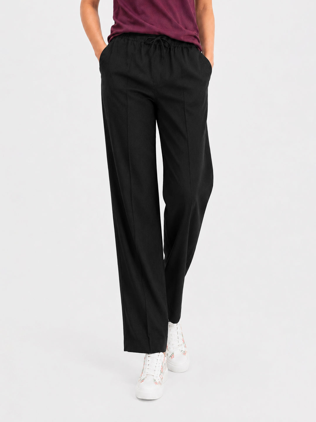 Black Linen Blended Casual Pajama - Women