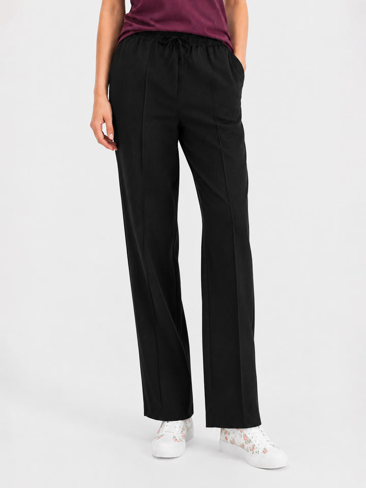Black Linen Blended Casual Pajama - Women